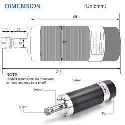 Daedalus CNC Brushless Spindle Motor Kit, 600w, ER11, 48V DC, 9000RPM