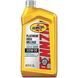 Pennzoil Platinum High Mileage Full Synthetic 5W-30 Motor Oil for Vehicles Over 75K Miles (1-Quart, Case of 6)