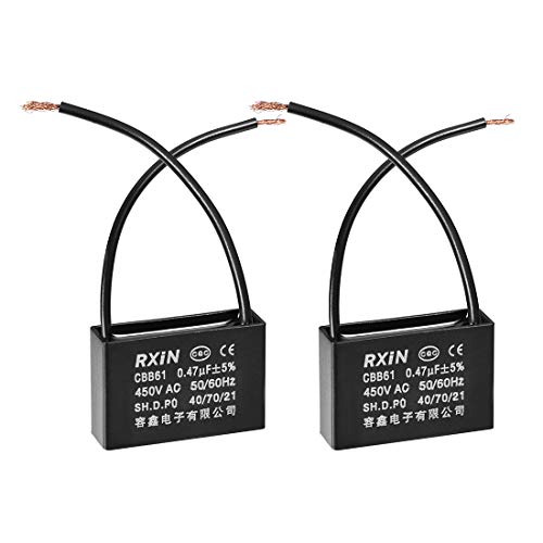 uxcell Ceiling Fan Capacitor CBB61 0.47uF 450V AC 2 Wires Metalized Polypropylene Film Capacitors 36.5x11x24.5mm for Water Pump Motor Generator, Pack of 2