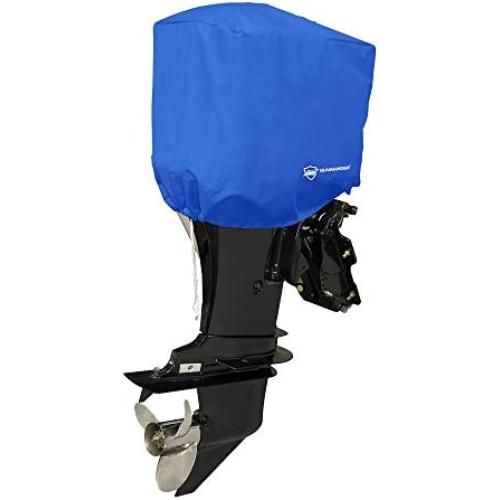 Seamander Outboard Motor Cover 10 - 200 HP Engines Cover Waterproof Boat Cover (Half Outboard fits 10 hp, Pacific Blue(300D))