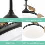 42 Inch Retractable Ceiling Fan,Ceiling Fan Retractable Blades,Reversible DC Motor 6 Speed,3 Light Color,Timing Option,3 Hidden Blades,Natural Wind Mode,Retractable Fan Ceiling Light Black