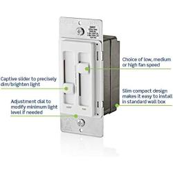 Leviton 66DF-10T SureSlide Dual Quiet Control for 150W LED, 300W Incandescent/Halogen, 1.5 Amp Fan, 120V, Light Almond