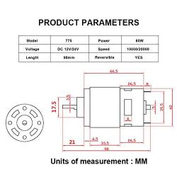 DC XD-775 Motor, 12V/24V Mini Electric Motor High Speed Low Noise Brush Double Ball Bearing DC Motor (24V)