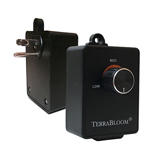 TerraBloom Fan Speed Controller For Booster Inline Exhaust and Duct Fans. Blower Airflow and Motor Speed Adjuster. Rated For Up To 350W. Continuous Dial Rheostat Control