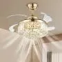 NOXARTE Chandelier Ceiling Fan Modern Dimmable Crystal Raindrop Ceiling Light Invisible Retractable Blades Fan for Bedroom Living Room Gold 36 Inch