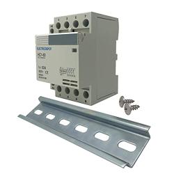 Electrodepot 60 Amp 4 Pole Normally Open Contactor, 110-120V Coil, Motor Load 40A, Lighting 63A Bundle with Slotted Steel Zinc Plated DIN Rail, 35 mm x 6 in – 1 Piece with 2#10 Screws