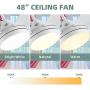 48-in Ceiling Fan with Lights and Remote, Newday White Ceiling Fan with 4 Reversible Blades, Quit Motor, 3 Speed, Modern Ceiling Fan Adjustable Color Temperature, for Indoor/Outdoor