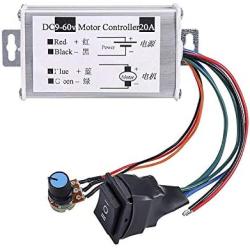 ICQUANZX DC Motor Speed Controller,Brush Motor Driver Controls Module DC 9V-60V 12V 24V 36V 48V 60V Motor Pulse Width Modulator Regulator 20A 1200W PWM Monitor Dimmer Governor with Switch & Knob