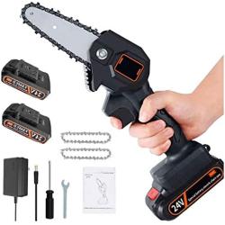 Mini Chainsaw 4-Inch Cordless Electric Protable Chain Saw with Brushless Motor, Pruning Shears Chainsaw for Tree Branch Wood Cutting with 2pcs Chains&Batteries