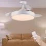 Retractable Ceiling Fan, Newday 42 inch Bladeless Ceiling Fan with Light and Remote Control, Modern Ceiling Fan with Retractable Blades, Quiet Motor, Timer, Ceiling Fans for Bedroom, Kitchen (White)