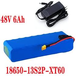 Jieoto 48V E-Bike Lithium-ion Battery 6Ah 10Ah 12Ah 18650 Electric Scooter Battery Pack with BMS + Charger Fit for 200W 250W 350W 500W 550W Electric Bicycles Motor