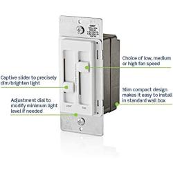Leviton 66DF-10W SureSlide Dual Quiet Light Control for 150W LED, 300W Incandescent/Halogen, 1.5 Amp Fan, 120V, White