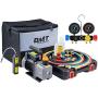Orion Motor Tech AC Vacuum Pump and Gauge Set, 4 Way AC Gauges and 4 cfm HVAC Vacuum Pump with Leak Detector 5FT Hoses Couplers R410a Adapters, Puncturing & Self Sealing R134a Can Taps AC Recharge Kit