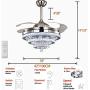 Crystal Ceiling fan with lights, Retractable Blades Fan Chandelier with Remote Control Fandelier with 3 Color Changing Chandelier for livingroom bedroom(Silver)
