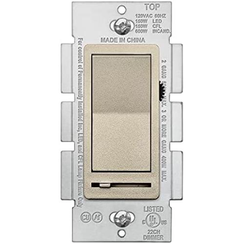 BESTTEN Champagne Gold Dimmer Wall Light Switch, Single Pole or 3-Way, Compatible with Dimmable LED, CFL, Incandescent and Halogen Bulb, 120VAC, Signature Collection, UL Listed