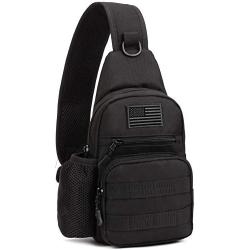 Protector Plus Tactical Sling Bag Military MOLLE Crossbody Pack Chest Shoulder Backpack with Water Bottle Holder Pouch EDC Diaper Motorcycle Bicycle Daypack (Patch Included),Black