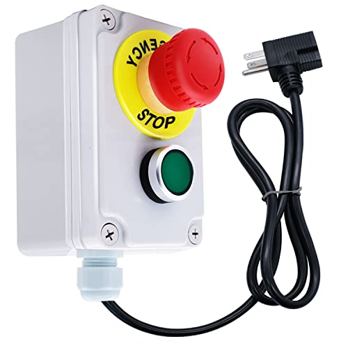 mxuteuk 300V Waterproof Motor On/Off Switch for Table Saw Safety Switch Power Tool Switch with Emergency Stop Push Button Switch, fits Table Saws, Dust Collectors and Other Electrical Equipment G017