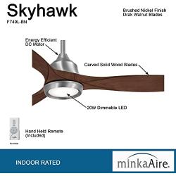 Minka-Aire F749L-BN Skyhawk 60 Inch LED Ceiling Fan with Carved Wood Blades, Integrated LED Light and DC Motor in Brushed Nickel Finish