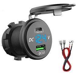 GemCoo 12V USB Charger, PD Type C Car Charger Socket and QC 3.0 Dual USB Charger Socket 63W, Waterproof Power Outlet Fast Charge for Motorcycle Marine Boat RV ATV (Type C+ QC3.0(G))