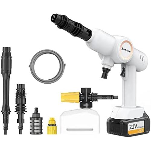 Pressure Washer, GOLDKIN 21V Cordless Power Cleaner Machine with Detachable Foam Pot, Electric Pressure Washer Portable, Battery and Charger Included