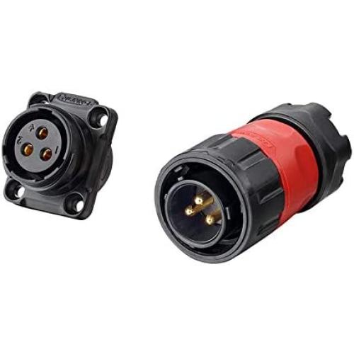 Aviation Connector M20 Plastic Male Plug + Square Female Socket Φ20mm Outdoor Waterproof IP67 Connectors with Cap Panel Mount 3 Pin Gold Plated for Industrial Device Power