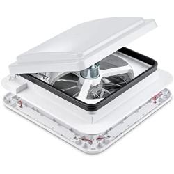 Hike Crew 11” RV Roof Vent Fan with Light – 12V Motorhome Fan w/ 3 Speed Intake & Exhaust – Manual Crank Lift & White Lid – Includes Screws & Garnish