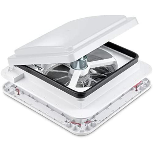 Hike Crew 11” RV Roof Vent Fan with Light – 12V Motorhome Fan w/ 3 Speed Intake & Exhaust – Manual Crank Lift & White Lid – Includes Screws & Garnish