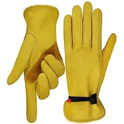 leather work gloves, with adjustable wrist, for yard work, gardening, farm, warehouse, construction, motorcycle, men & women