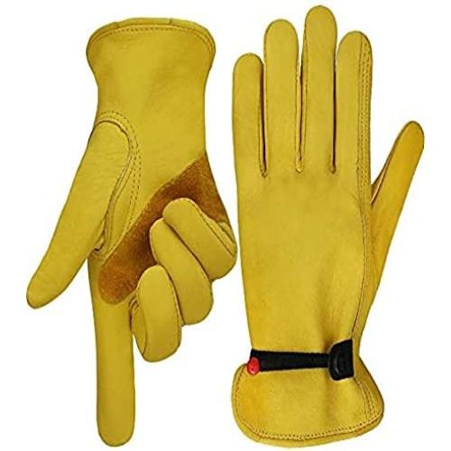 leather work gloves, with adjustable wrist, for yard work, gardening, farm, warehouse, construction, motorcycle, men & women