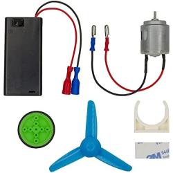 DC Motor Parts Kit with Plug Connectors for DIY Science & STEM Projects - 10pcs of Motors, Battery Holders, propellers, Plastic Wheels, and Motor Holders