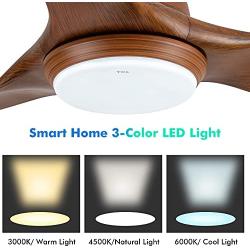 TCL 52 inch LED Ceiling Fan with Remote Control, 3 blade Ceiling Fan Noiseless Reversible DC Motor,6-speed, 3 colors Temperature Switch,Timer (52”Chestnut)