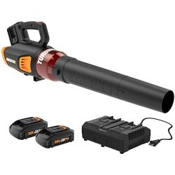 WORX WG584 40V Power Share Turbine Cordless Leaf Blower with Brushless Motor (2x20V Batteries) & WG261 20V Power Share 22-Inch Cordless Hedge Trimmer, Battery and Charger Included, Black and Orange