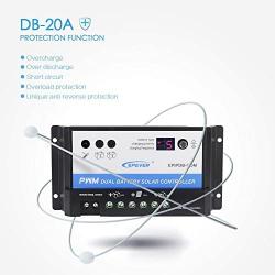 Temank Dual Battery Solar Charge Controller 20A 12V 24V Duo-Battery Solar Controller for RVs Caravans and Boats