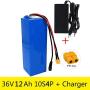 Wnicek 36V 12Ah 10S 4P E-Bike Lithium Battery Pack for 750W 500W 350W 250W 200W Motor for Electric Tricycles Electric Tools Power Wheelchairs Electric Scooters with Charger