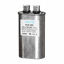 TISKYSE 10 uf MFD 370 or 440 VAC CBB65 Oval Run Capacitor for Fan Motor Blower Condenser in Air Handler Straight Cool or Heat Pump Air Conditioner