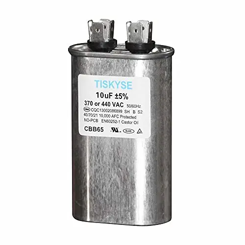 TISKYSE 10 uf MFD 370 or 440 VAC CBB65 Oval Run Capacitor for Fan Motor Blower Condenser in Air Handler Straight Cool or Heat Pump Air Conditioner