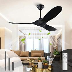 Black Ceiling Fan, Outdoor Ceiling Fan with Remote Control, 3 Blade Ceiling Fan No Light, 6 Speed Reversible DC Motor, For Patios Living Room Bedroom Farmhouse (60 inch ceiling fan black)