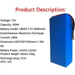Jieoto 72V Lithium Battery Electric Bicycle with Charger 20Ah/30Ah/40Ah Lithium Ion Battery Pack Suitable for 1000W-3000W Electric Motorcycle Moped Motor Replacement Lead-Acid Battery