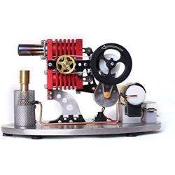 Teerwere Stirling Engine Motor Double Cylinder Double Piston Rocker Arm Linkage Stirling Engine Generator Model with LED Lamp Voltage Display Meter (Color : Red, Size : One Size)
