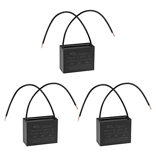 uxcell Ceiling Fan Capacitor CBB61 36uF 250V AC 2 Wires Metallized Polypropylene Film Capacitor 58x45x26mm for Electric Fan Pump Motor Generator 3Pcs
