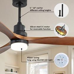 Sofucor 52 Wood Ceiling Fan With Lights Remote Control 3 Wood Fan Blade Ceiling Fans Noiseless Motor Solid Walnut and Matte Black