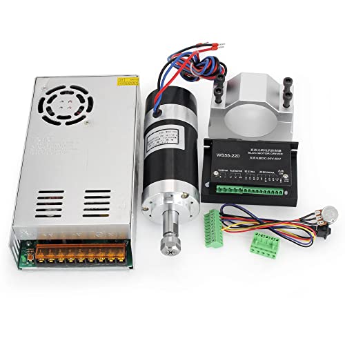 RATTMMOTOR 500W Brushless Spindle Motor Kit, 500W 48VDC Brushless Spindle Motor ER11 12000RPM+BLDC Motor Driver Controller+DC Switching Power Supply+55mm Spindle Mount Clamp for CNC Router Machine