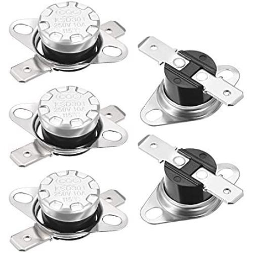 uxcell KSD301 Thermostat 115°C/239°F 10A Normally Closed N.C Adjust Snap Disc Temperature Switch 5pcs