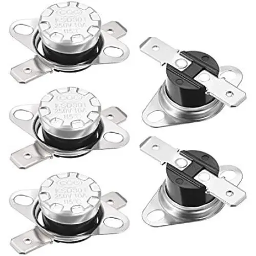 uxcell KSD301 Thermostat 115°C/239°F 10A Normally Closed N.C Adjust Snap Disc Temperature Switch 5pcs