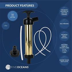 Five Oceans Marine Engine Manual Oil Extractor | Self-Priming Action | Easy-to-Use Hand Pump | Solid Brass Construction | 9 inches Long