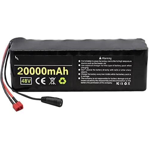 Jieoto 48V 20AH Ebike Battery Waterproof PVC Lithium-ion Battery Pack High Capacity Lithium Battery for 1000W 700W 500W 350W 250W Motor with BMS Protection and Charger