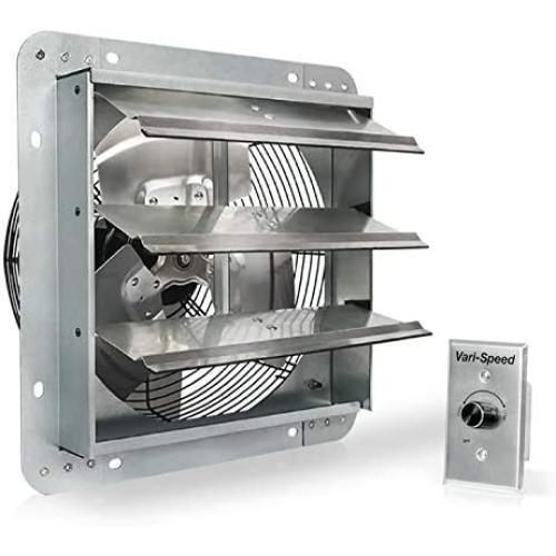KEN BROWN 12 Inch Variable Shutter Exhaust Fan Wall Mounted With Speed Controller 1800CFM For Garages And Shops,Greenhouse,Attic Ventilation