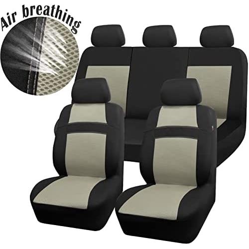 CAR PASS Rainbow Universal Fit 3D Air Mesh Car Seat Cover with 5mm Composite Sponge Inside,Airbag Compatible (Black Beige)