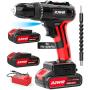 Drill machine,NAWIN Brushless Motor 3/8”Keyless Chuck,443 In-lbs Torque,2 x 2.0Ah Li-ion battery and Fast Charger,2-Variable Speed,20+3 Metal Clutch,power drill cordless
