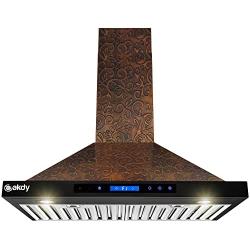 AKDY Wall Mount Range Hood - Embossed Copper Hood Fan for Kitchen - 4-Speed Professional Quiet Motor - Premium Touch Control Panel - Elegant Vine Design - Dishwasher Safe Baffle Filters (30 in.)